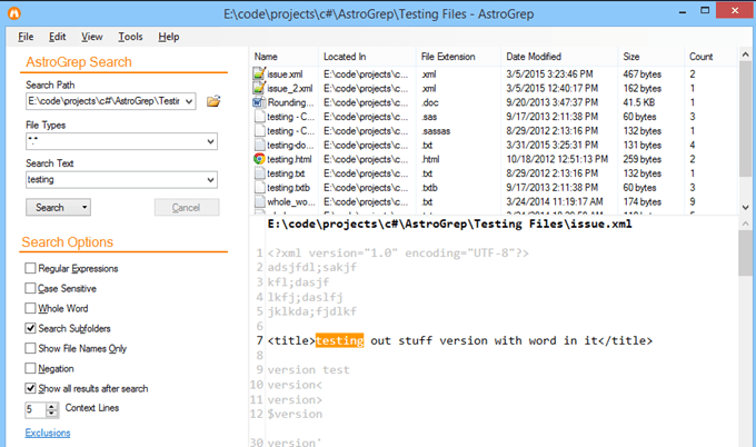 search files for text string windows 7
