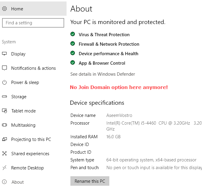 windows 10 join domain missing