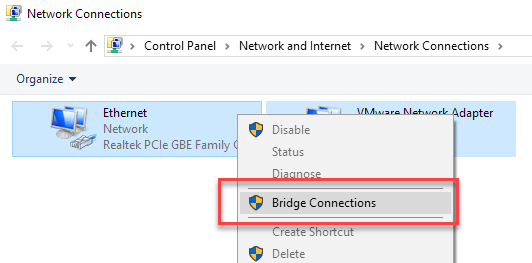 Bridge Network Connections In Windows 7 8 10