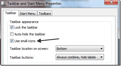 use small icons win 7
