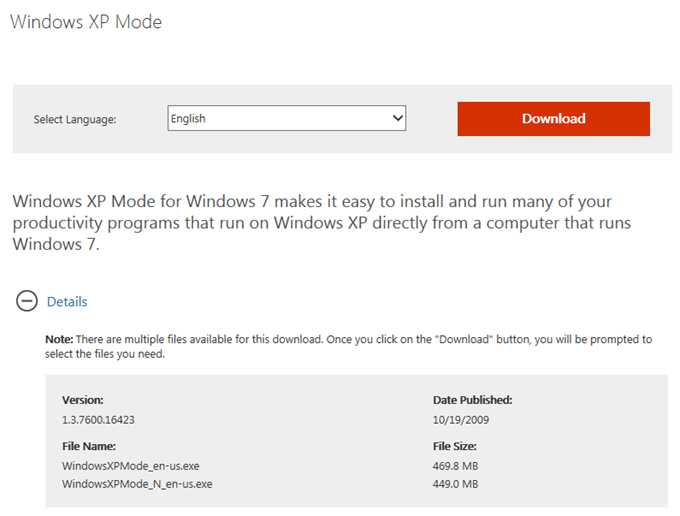 windows xp mode installer name