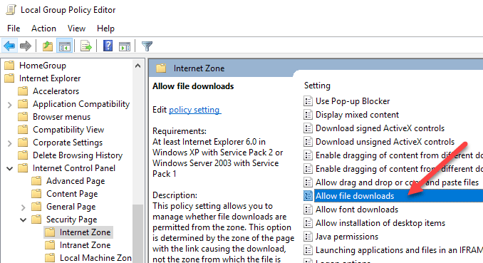 Block File Downloads in Internet Explorer - 7