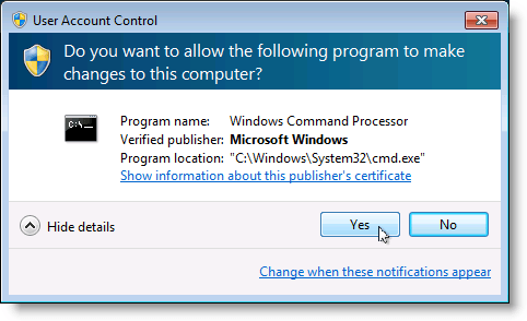 Advertencia de control de cuentas de usuario