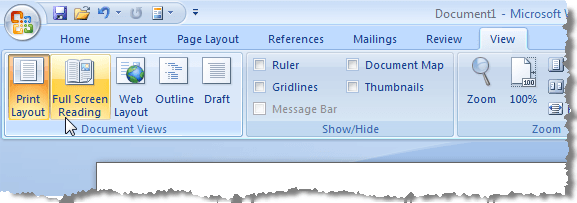 full screen page in word