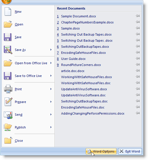 change top margin in word 2007