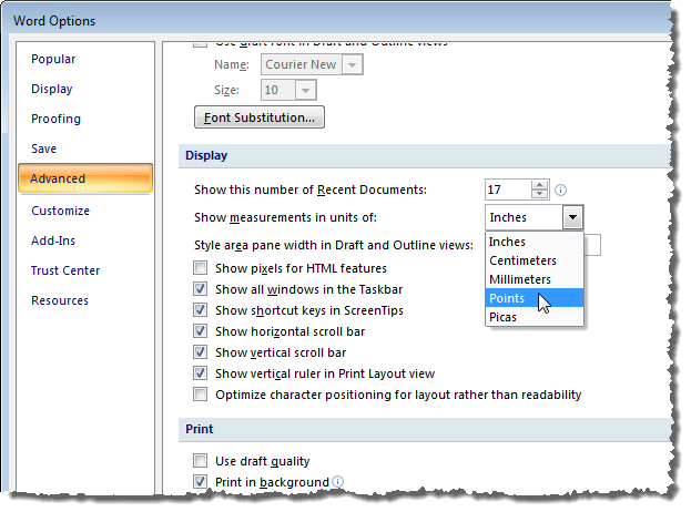 changing margins in word from cm to inches