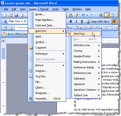 how to insert signature in word 2003