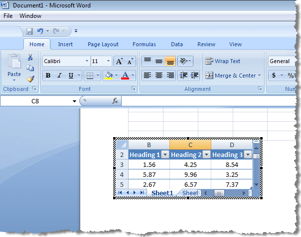 insert excel spreadsheet into word for mac