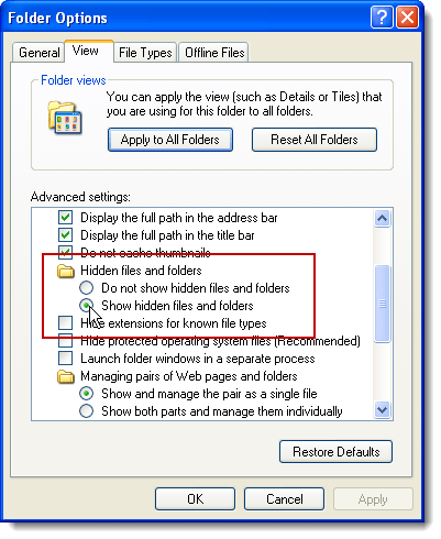 Fixed Hidden files and folders options