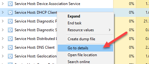 service host dhcp client windows 10