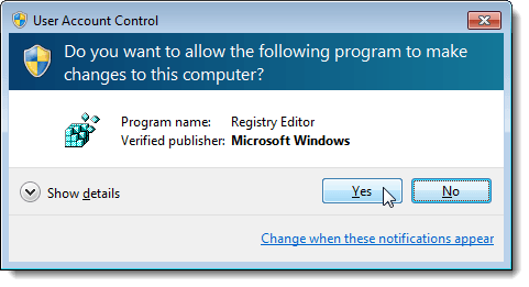 Clicking Yes on the User Account Control dialog box
