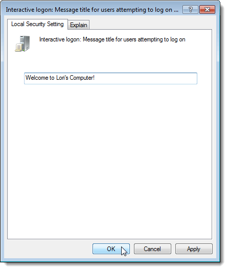 Entering a title for the logon message