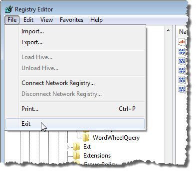 Closing the Registry Editor