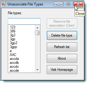 Closing Unassociate File Types
