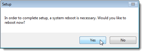 Reboot now dialog box