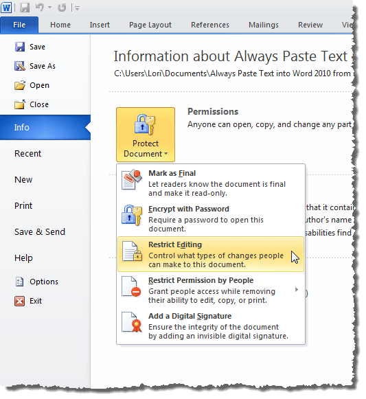 how to edit a protected document in word