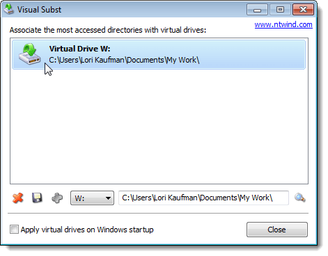 Virtual drive W: added in Visual Subst
