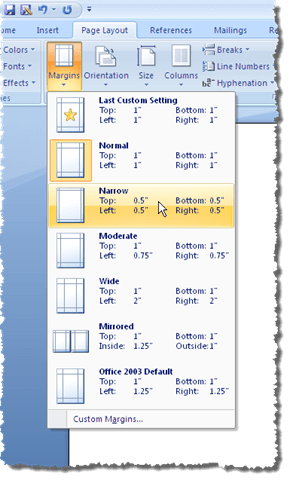 page how 2007 change margins in default to excel the Documents Used Word Default in New Change Margins