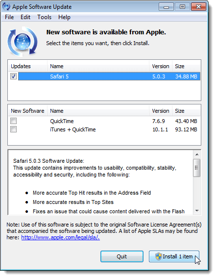 Apple Software Update dialog box
