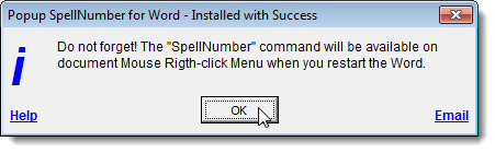 Installed with Success dialog box