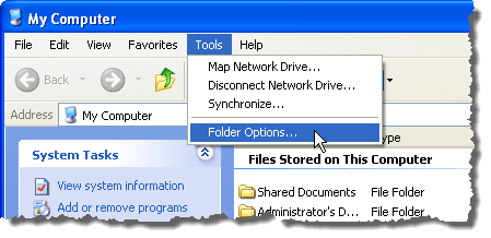 Opening Folder Options in Windows XP