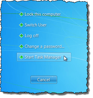 Starting Task Manager in Windows 7