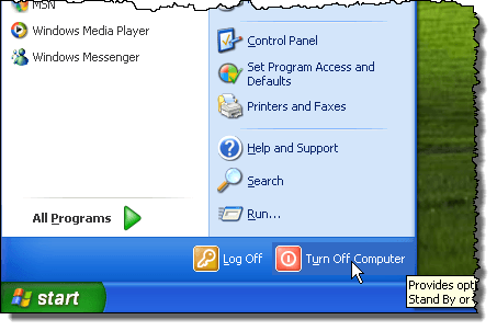 Selecting Turn Off Computer in Windows XP