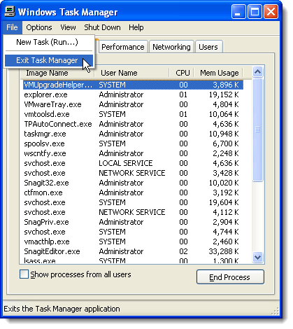 Closing Task Manager in Windows XP