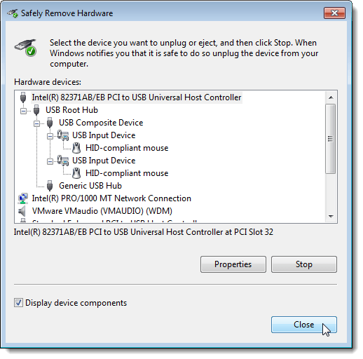 Safely Remove Hardware dialog box