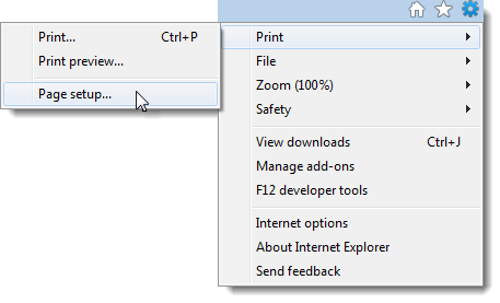 Selecting Page Setup from the Tools menu