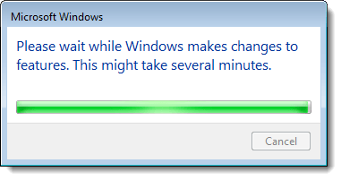 Dialog box showing the progress of changes