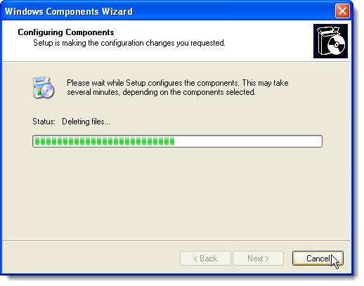 Configuring Components progress screen