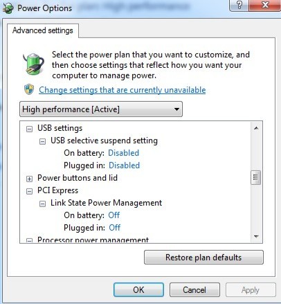configuraciones avanzadas de energía