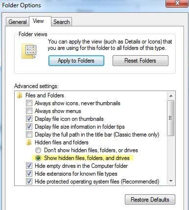 hidden files and folders