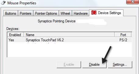 disabilita touchpad