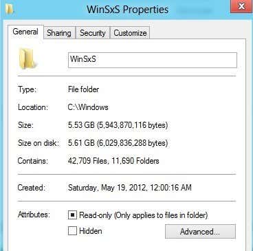 windows 8을 통해 winsxs 폴더를 제거하는 방법