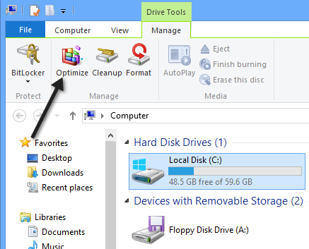 how to run disk defragmenter windows 8