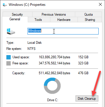 disk cleanup not working windows 10