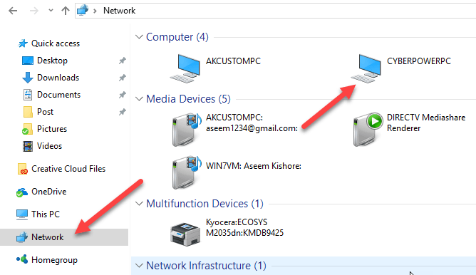 Shared folder windows 10 network