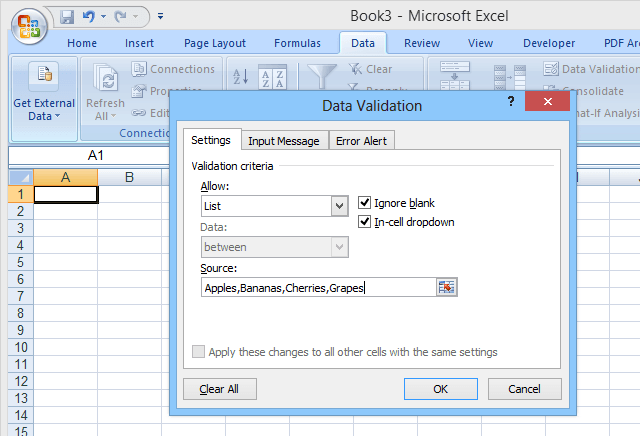 remove drop down menu in excel 2016