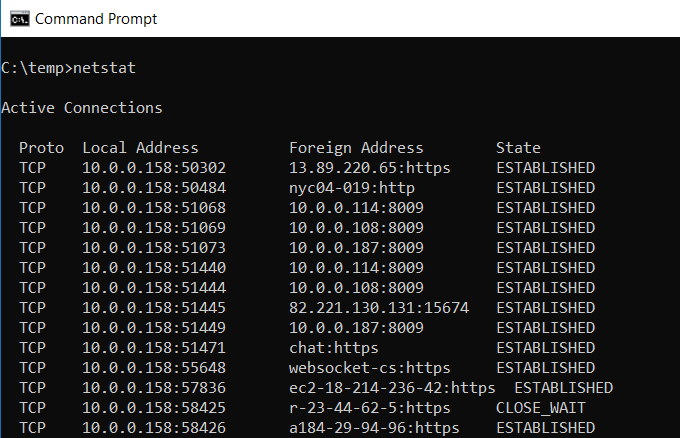 windows 10 command prompts list