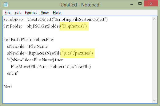 batch file rename files notepad script