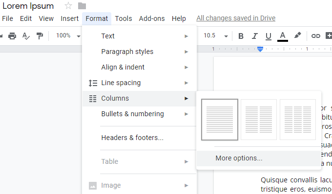 Split A Document Into Columns In Google Docs