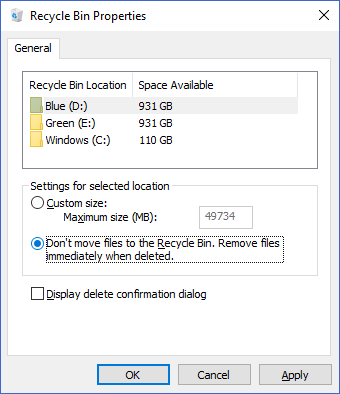 Change Recycle Bin Settings in Windows 10 - 4