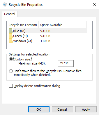 Change Recycle Bin Settings in Windows 10 - 50