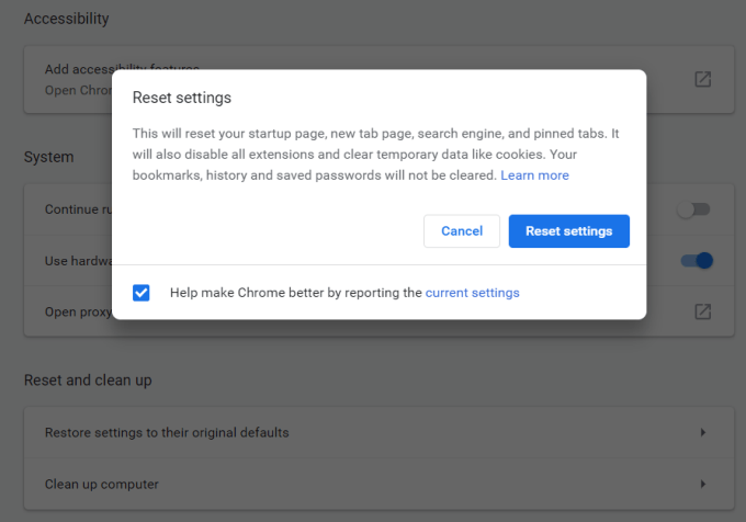 google chrome settings crash