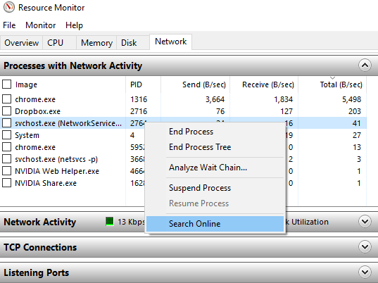 windows monitor network traffic per application