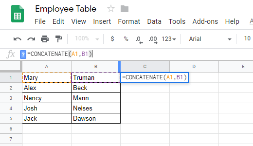How to Use the CONCATENATE Function in Google Sheets image 2