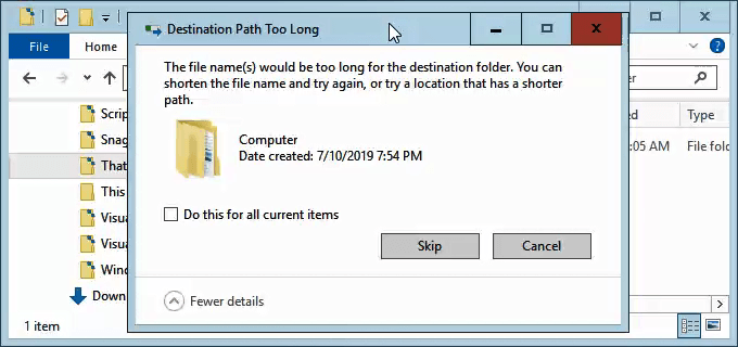 file explorer destination path too long error