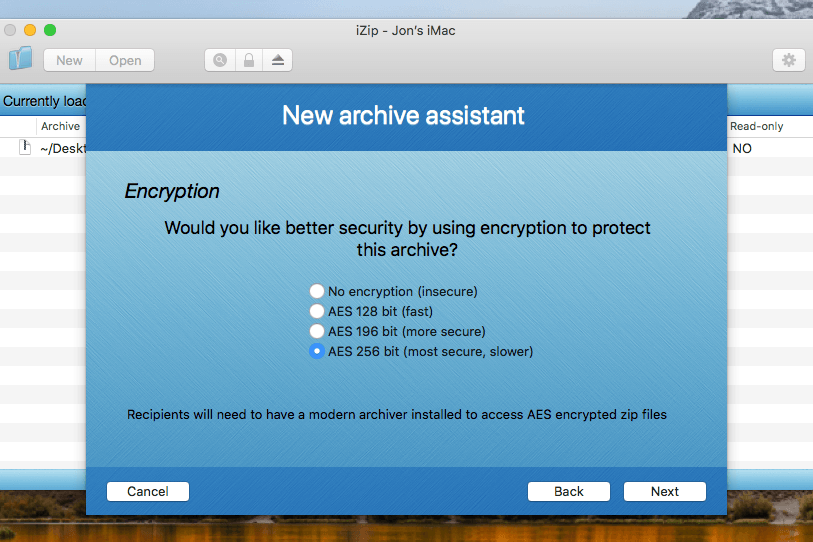 how do you encrypt files in a zip file on a mac